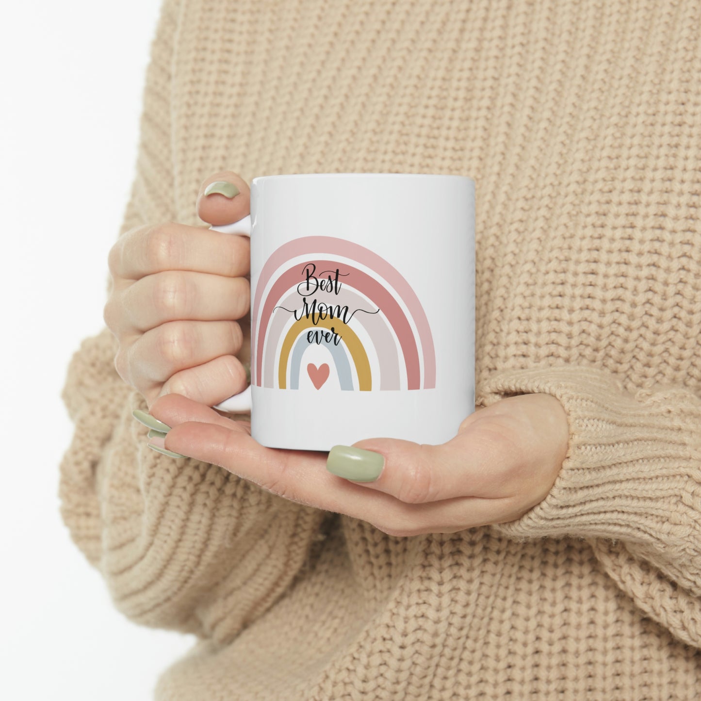 Best Mom Ever Pastel Rainbow and Heart Mug