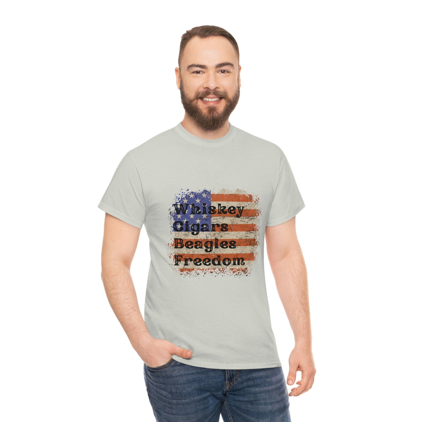 Patriotic Rustic USA Flag Whiskey Cigars Beagles T-Shirt