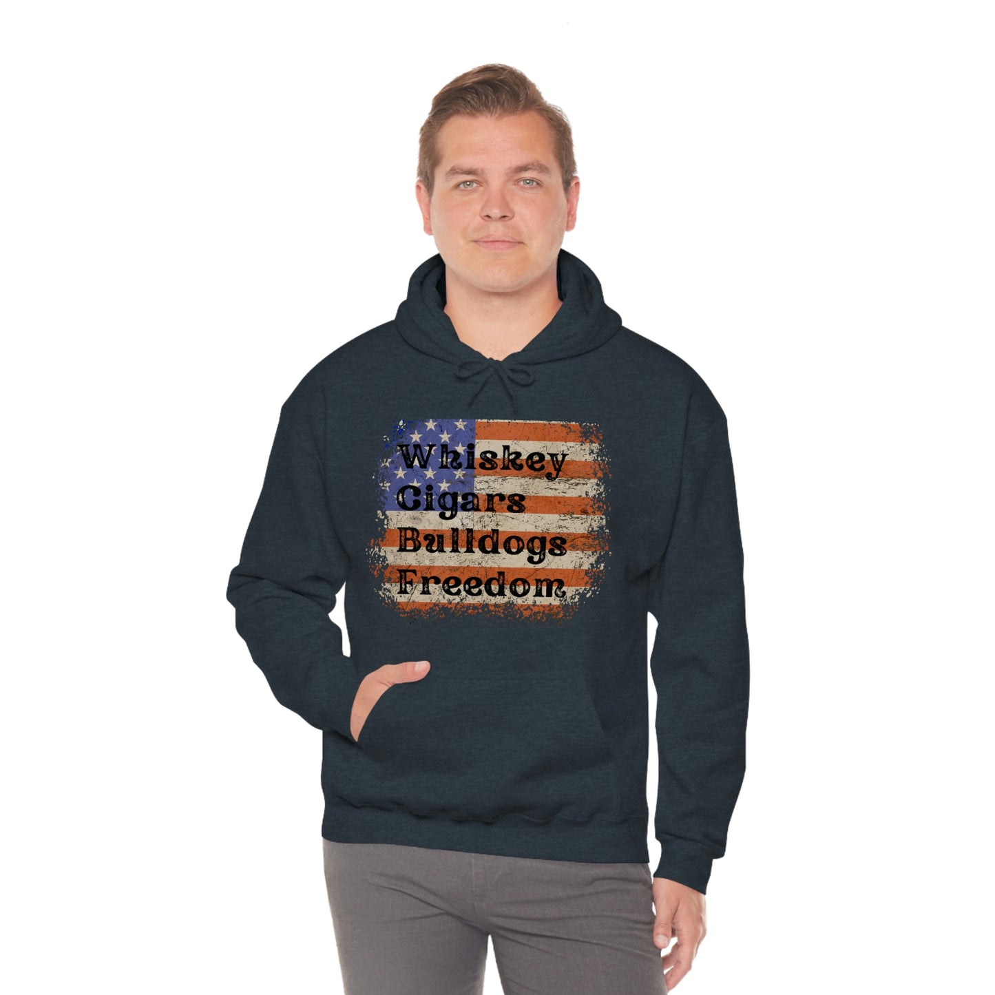 Patriotic Rustic USA Flag Whiskey Cigars Bulldogs Hoodie