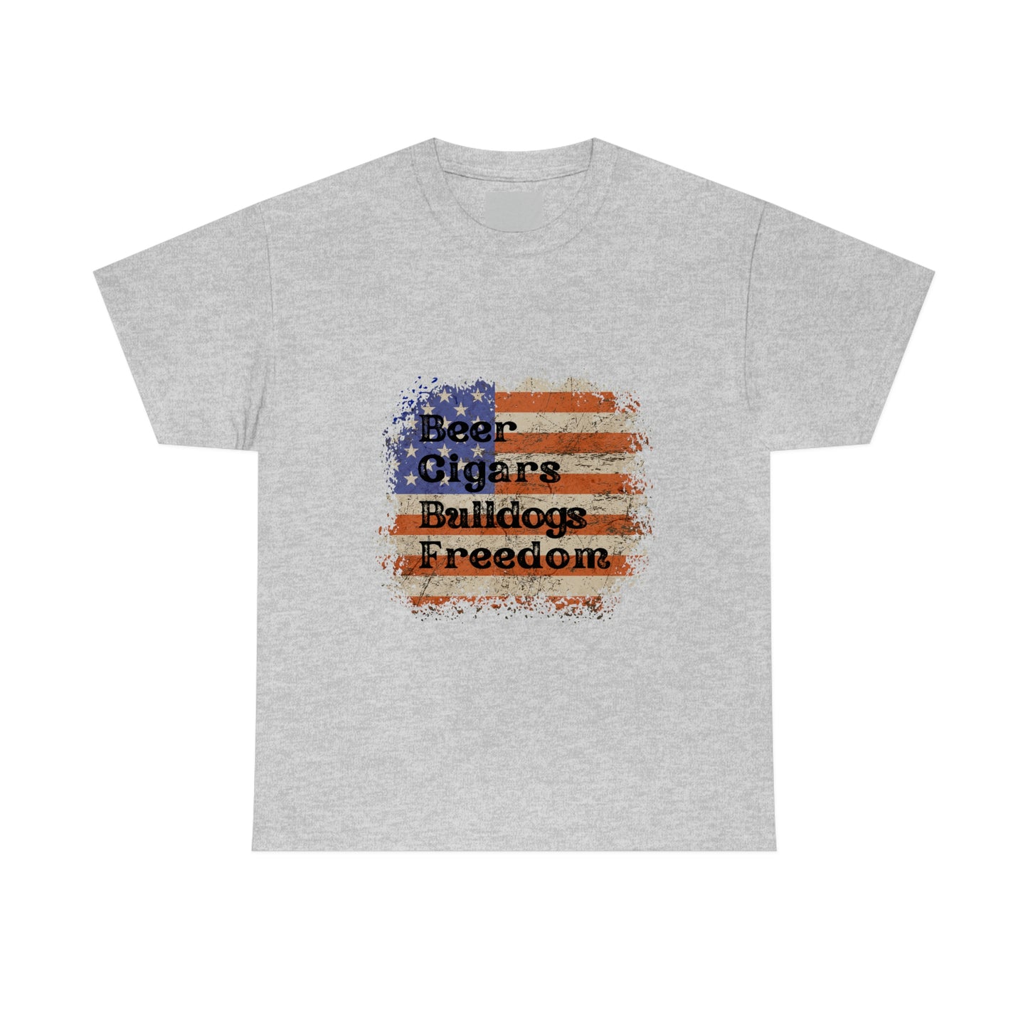 Patriotic Rustic USA Flag Beer Cigars Bulldogs T-Shirt